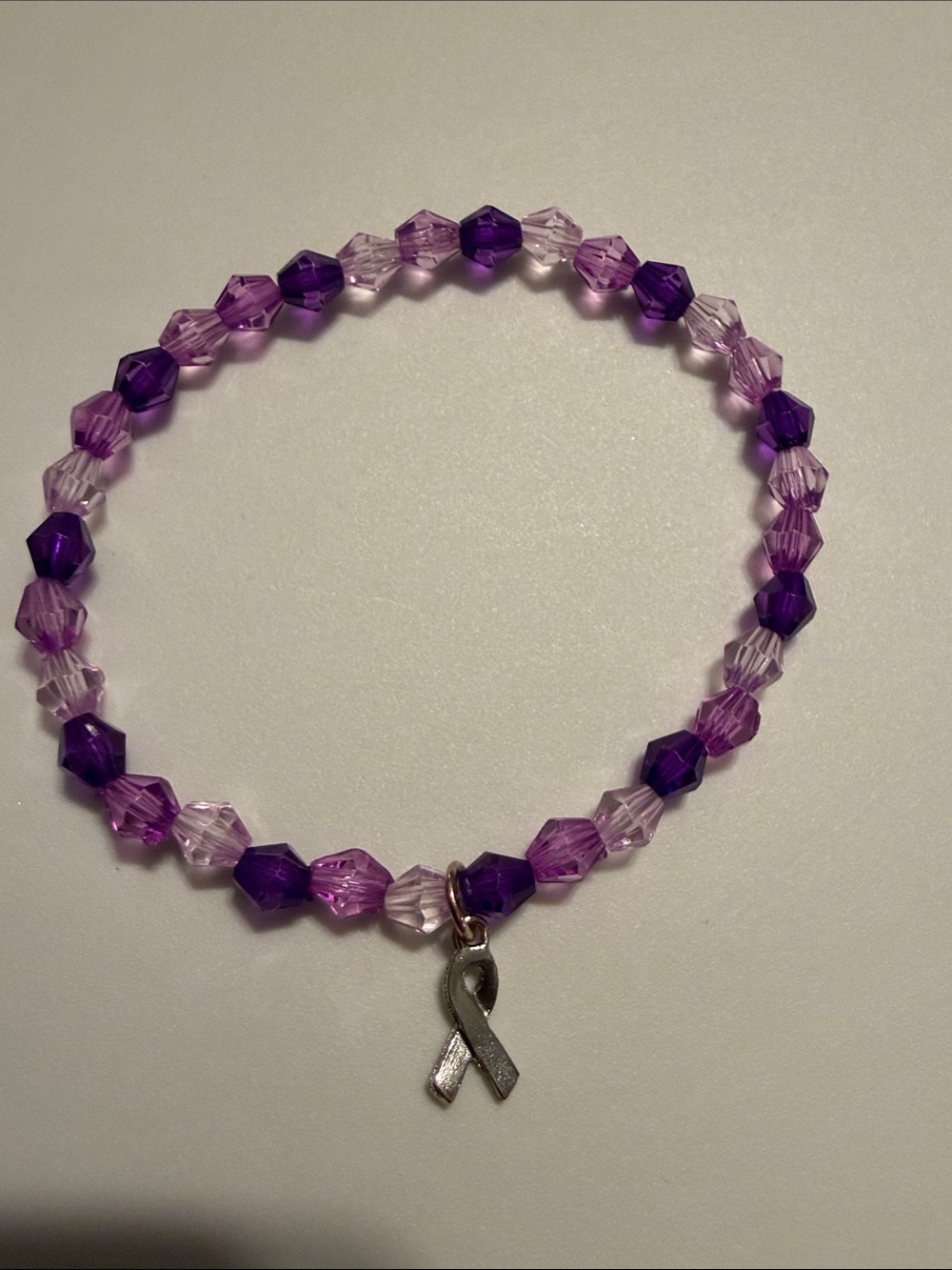 Purple Beaded Awareness Bracelet with Ribbon Charm